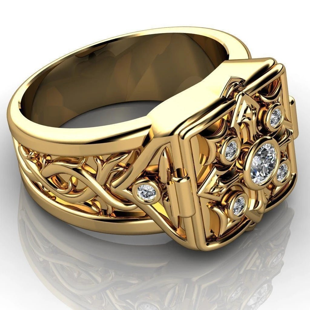 Unique Cross Open Cap Cuffic Locklet Small Secret Pattern Copper Rings For Men Engagement Wedding Party Male Ring Jewelry