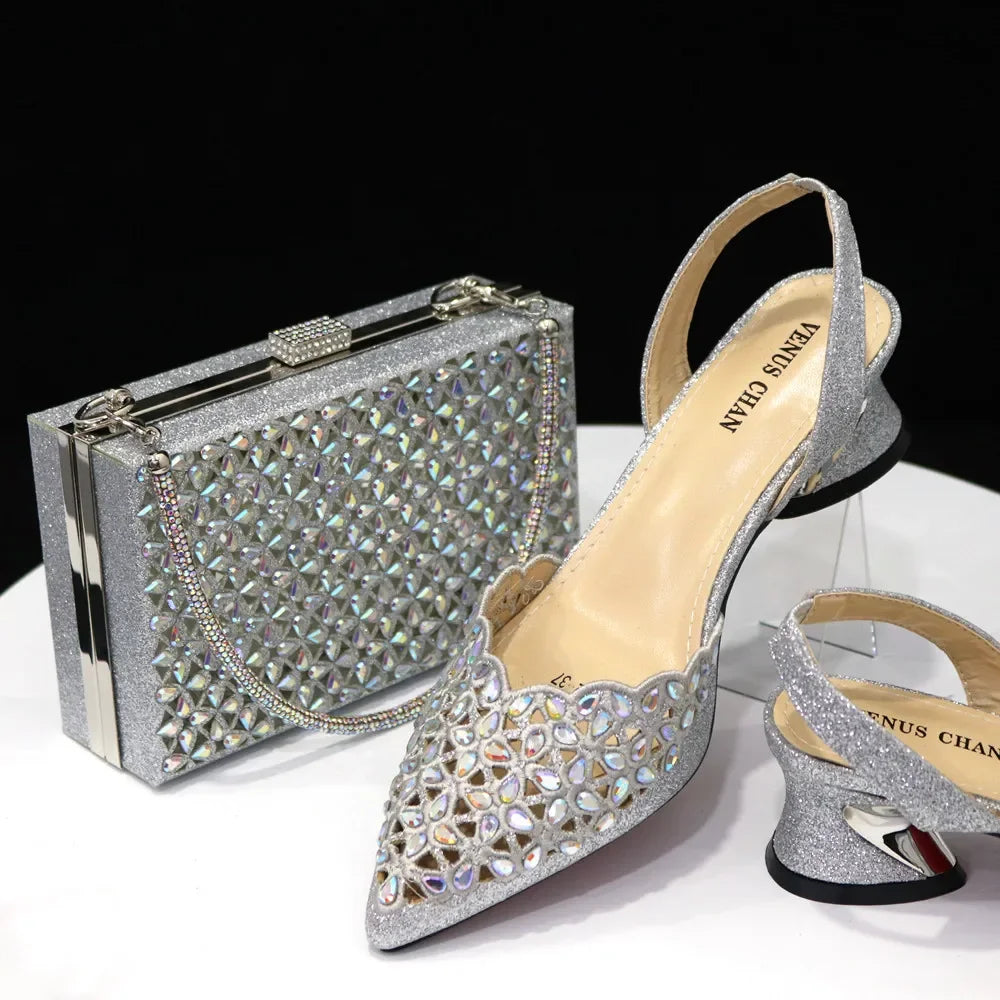 2023 Royal Blue Noble Three-Dimensional Bag With Elegant High Heels Shoes Italian Popular Design African Ladies Shoes Bag Set