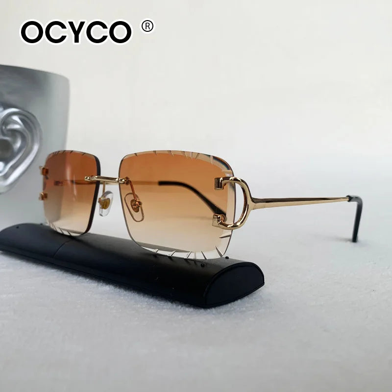 OCYCO New Rimless Square Sunglasses Men Cupronickel Fashion Punk Gradient Sun Glasses Vintage Trendy Small Frame Eyewear UV400