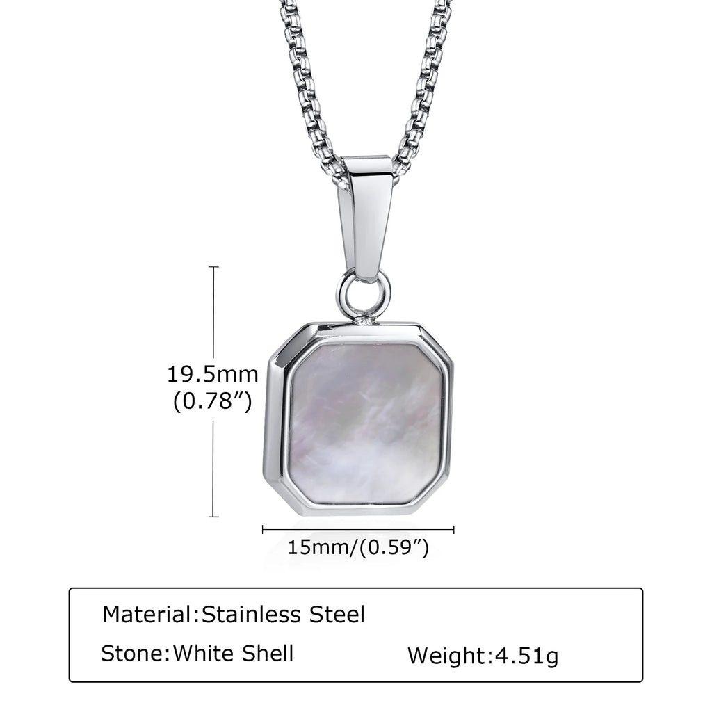 Trendy Pendant Necklaces for Men,Square Natural Stone Stainless Steel Necklaces,Hip Hop Healing Jewelry Gifts for Husband Dad
