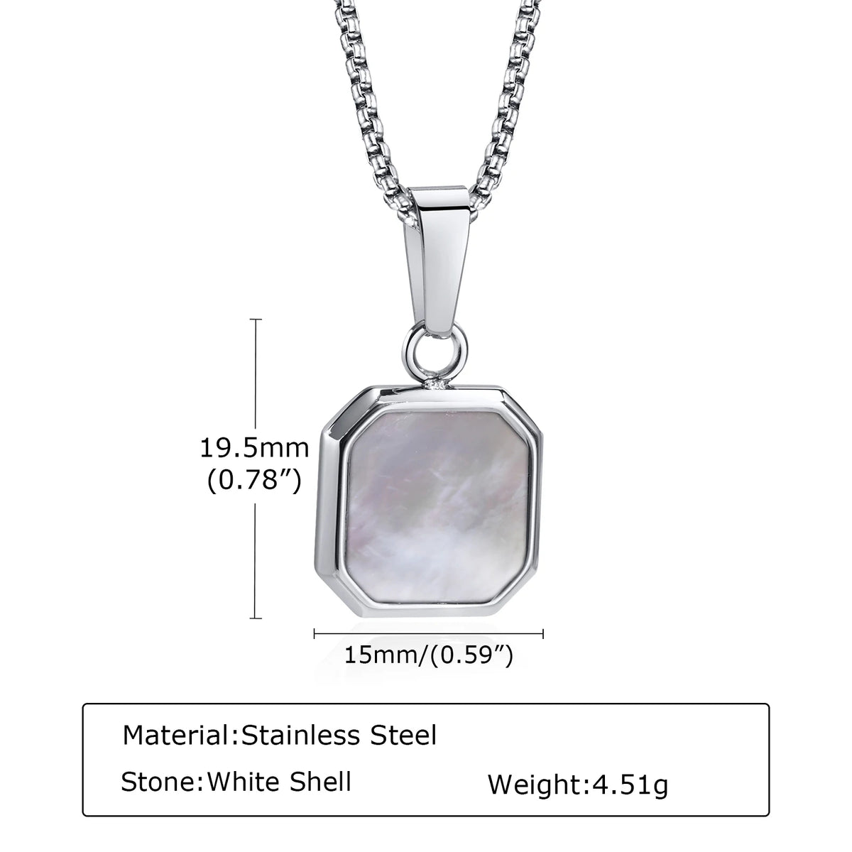 Trendy Pendant Necklaces for Men,Square Natural Stone Stainless Steel Necklaces,Hip Hop Healing Jewelry Gifts for Husband Dad