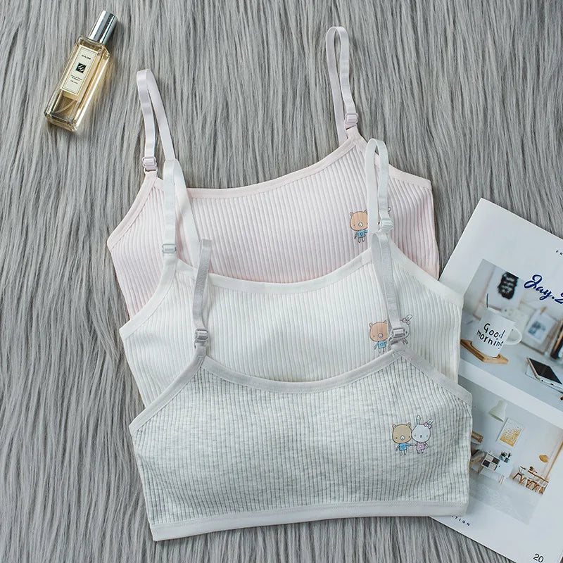 1PC 8-16Y Kids Training Bras Young Girls Underwear Teenage Training Bras Cotton Child Cute Brassiere Tube Tops Girl's Sport Bras
