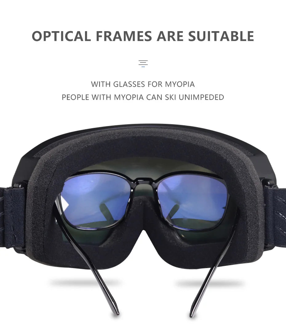 UV400 Anti-fog Double Layers Ski Goggles Big Lens Ski Glasses Mask Skiing Snow Snowboard Eyewear Mirror Goggles for Men Women