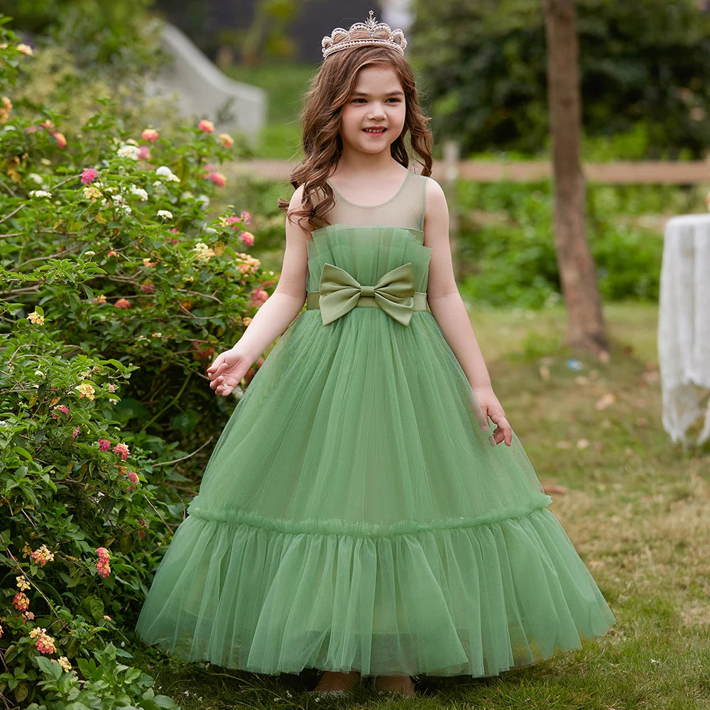 2023 Summer Girls Dress Tulle White Party Bridesmaid Dresses For Children Costume Elegant Kids Girl Wedding Evening Vestidos