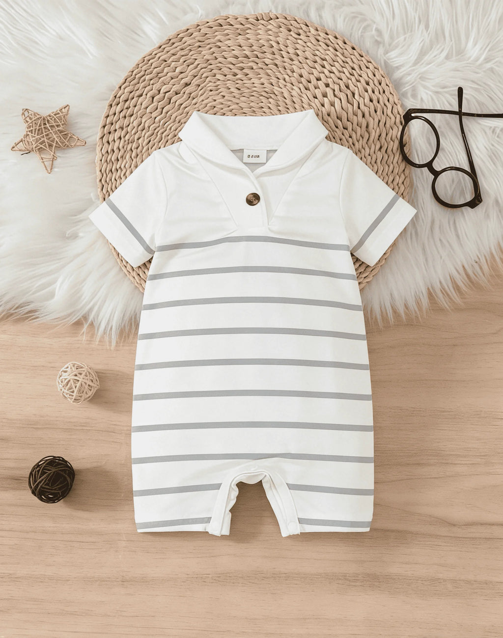 Baby Boys Summer Short Romper, Striped/Navy Sleeveless Polo Collar Jumpsuit, Casual Infant One-Piece Outfit 0-24M