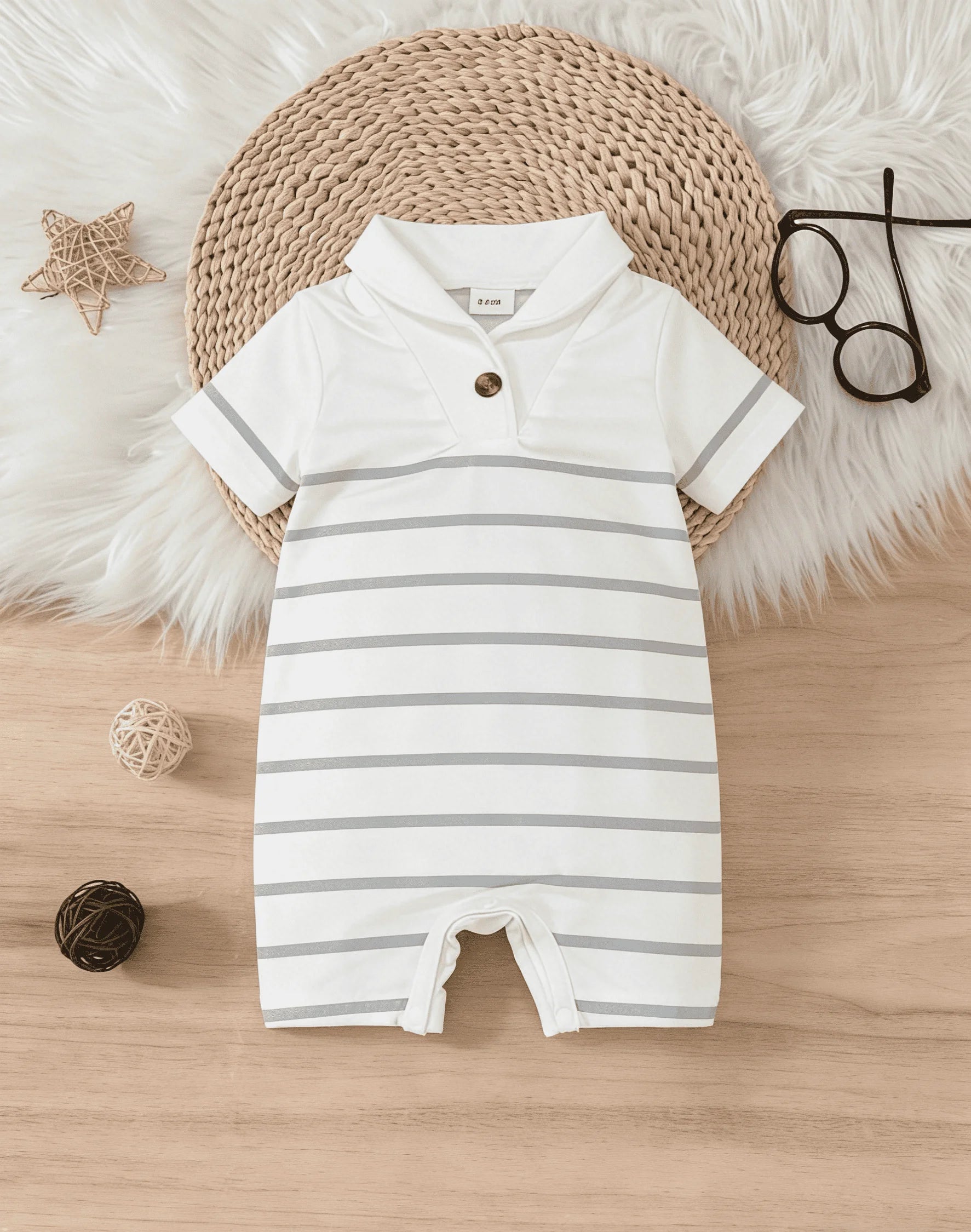 Baby Boys Summer Short Romper, Striped/Navy Sleeveless Polo Collar Jumpsuit, Casual Infant One-Piece Outfit 0-24M