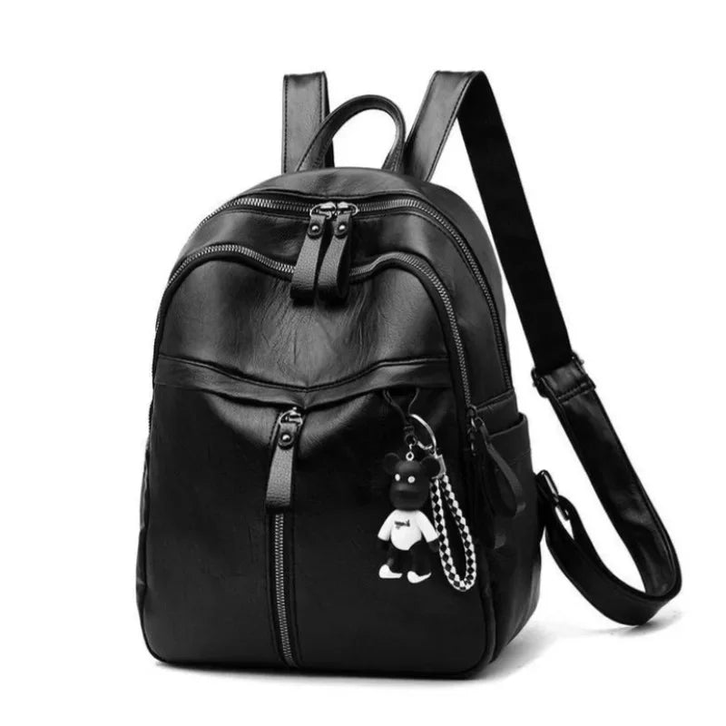 Women Black Simple Casual Backpack Non Violent Bear Print Single Shoulder Crossbody Bag Ladies Fashion
