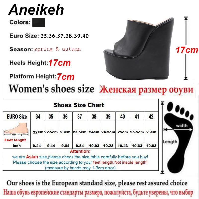 Aneikeh Summer Fashion Women's Slippers Sexy Platform PU Wedges Peep Toe Rome Party Shoes Sandalias Mules 35-42 Elegant NEW 2025