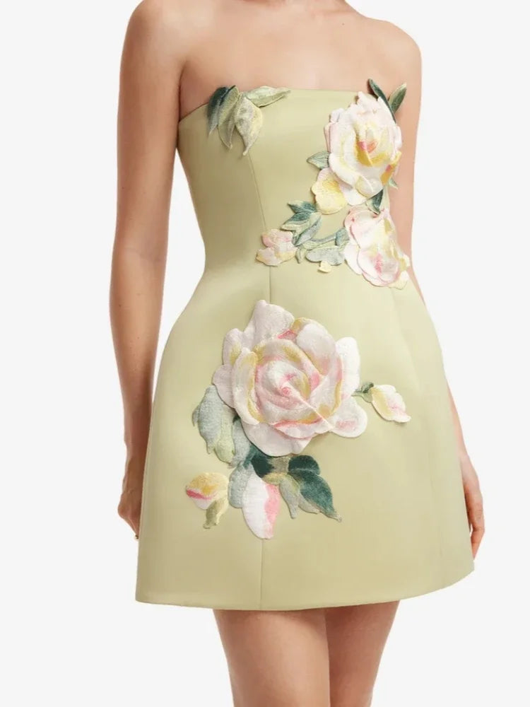 2026 Sexy Strapless Embroidered Flowers Mini Dress Women Sleeveless Backless Florals A-line Dresses Evening Party Cocktail Gowns