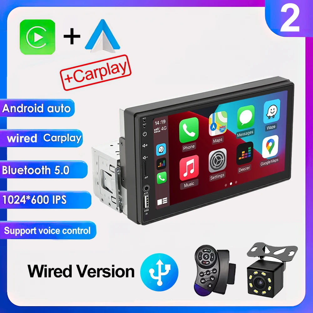 HD 7inch IPS Touch Screen Universal 1Din Caplay  Android auto Car Radio Stereo Multimedia Player  Autoaudio FM Receiver Monitor