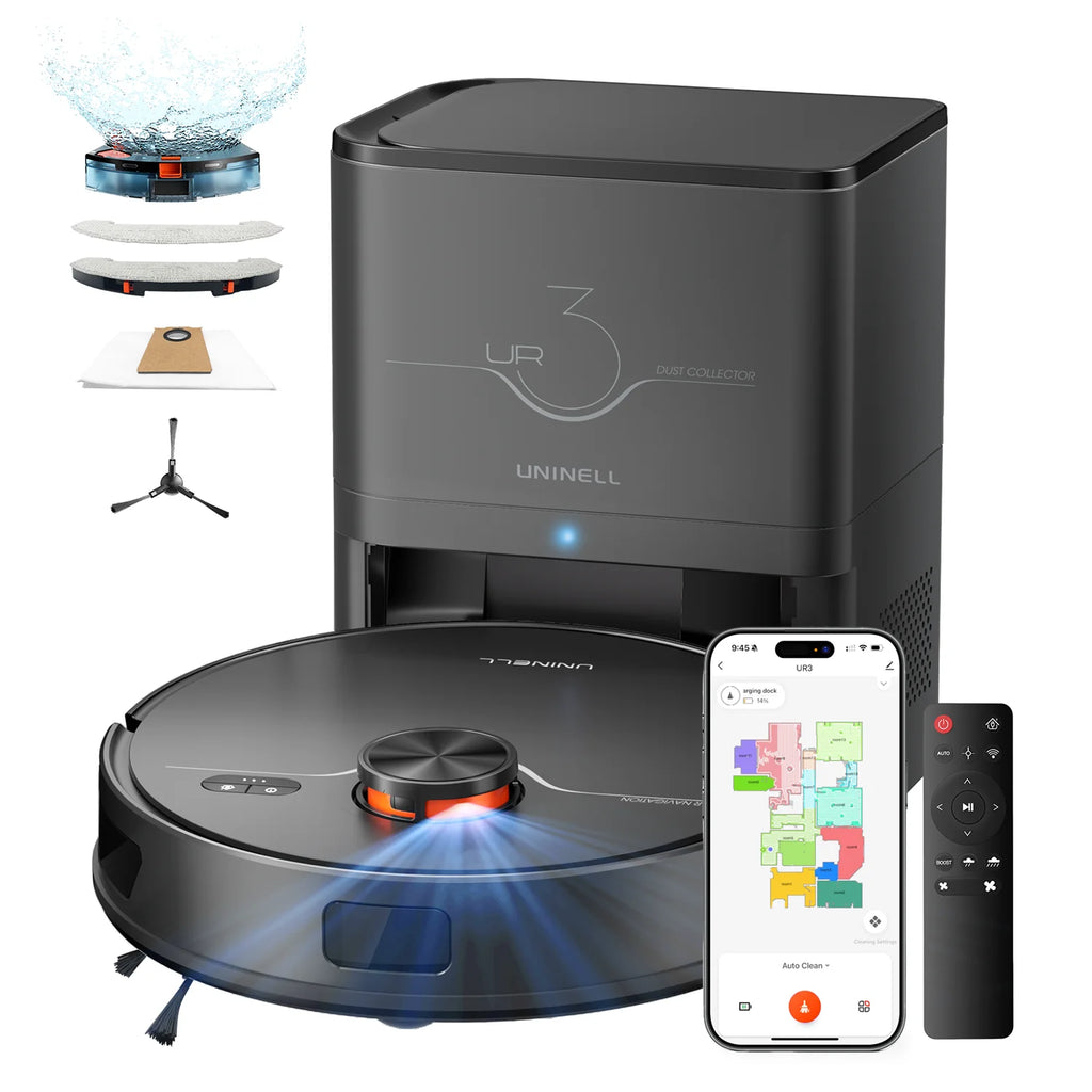 Refurbished UNINELL By erabros UR3 Robot Vacuum and Mop Combo, 7000Pa Suction Robotic Vacuum , Self-Emptying 90 Days Capacity, LiDAR Navigation Home Mapping, 180 Mins, App/Alexa, for Pet Hair Carpets Hard Floors