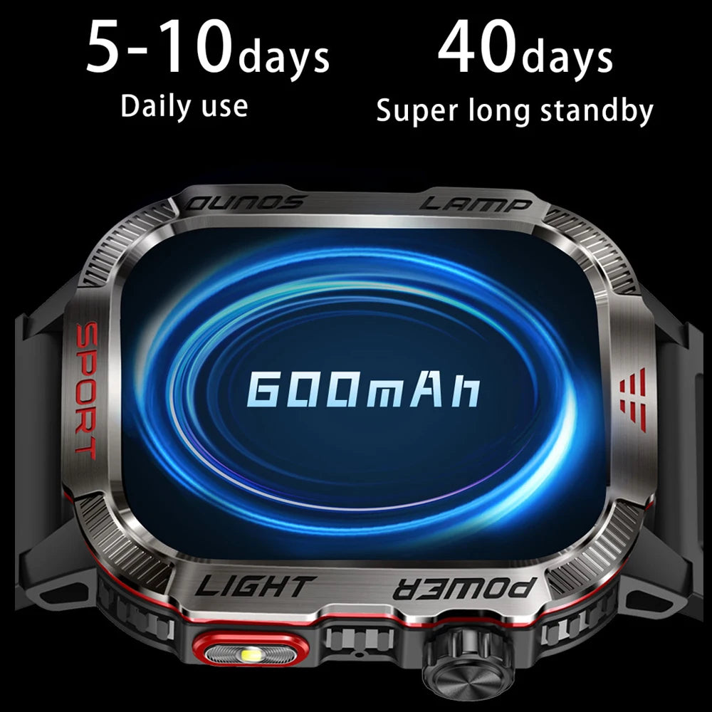 New Military Outdoor Smartwatch Men GPS Compass 600mAh BT Call 2.01" Screen Sports LED Flashlight 5ATM Waterproof Smart Watch
