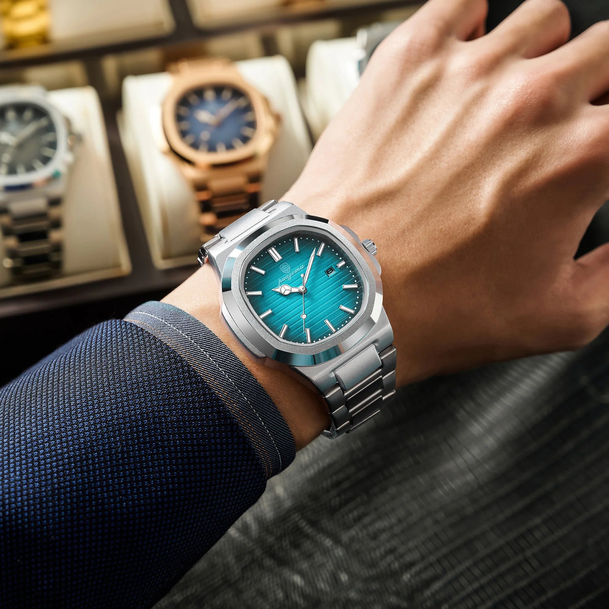 PAAZOMU Top Luxury Brand Man Watch Sports Waterproof Luminous Date Men Wristwatch Square Dial Quartz Men's Watches High Quality