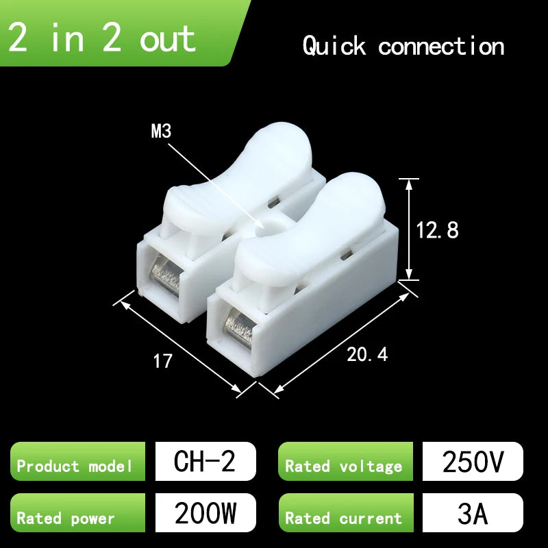 20/50Pcs No Solding Quick 1P 2P Cable Wire Connector No Screw Terminal Block Spring Clamp