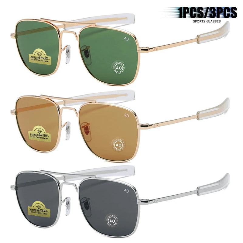 1pcs/3pcs Pilot Fashion Glasses Men Top Quality Brand Designer Tempered Glass Lens AO Pilot Fashion Glasses For Women Male