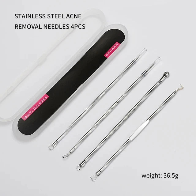 4PCS Acne Blackhead Comedone Black Spot Pimple Blemish Remover Skin Care Needle Facial Pore Cleanser Hook Beauty Cleaning Tool