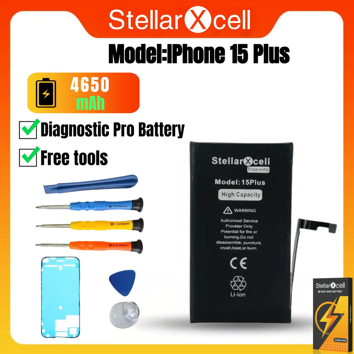 StellarXcell Diagnostic Battery Show Genuine Part No Pop Up Message for iPhone 12mini 13Pro 14Plus 15Promax Battery Replacement