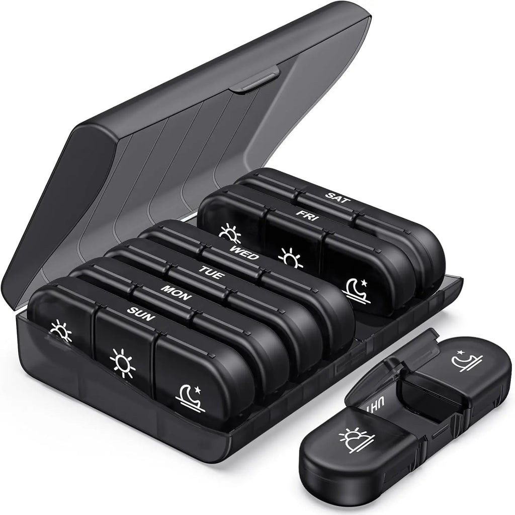 Pill Box Case 7 Day Weekly Medicine Storage Box Double Row 14grid Tablte Dispenser Organizer Open Lid First-Aid Kit Container