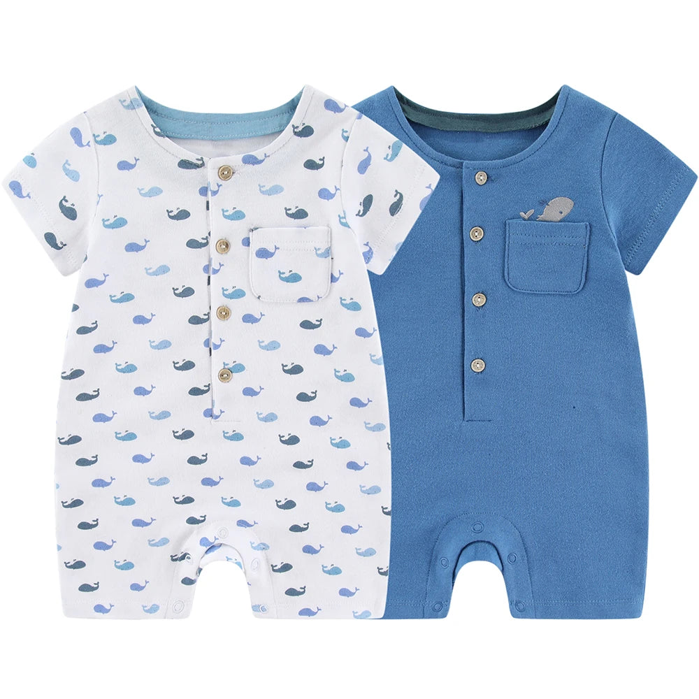 Cotton New Born Baby Boy Clothes 2 Pieces Short Sleeves Baby Girl Clothes 0-24M Waffle Print Infant Rompers Cartoon Bebes