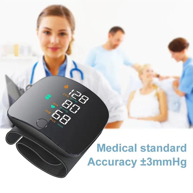 Rechargeable Digital Wrist Blood Pressure Monitor Sphygmomanometer Tonometer Tensiometer Blood Pressure Heart Rate Monitor