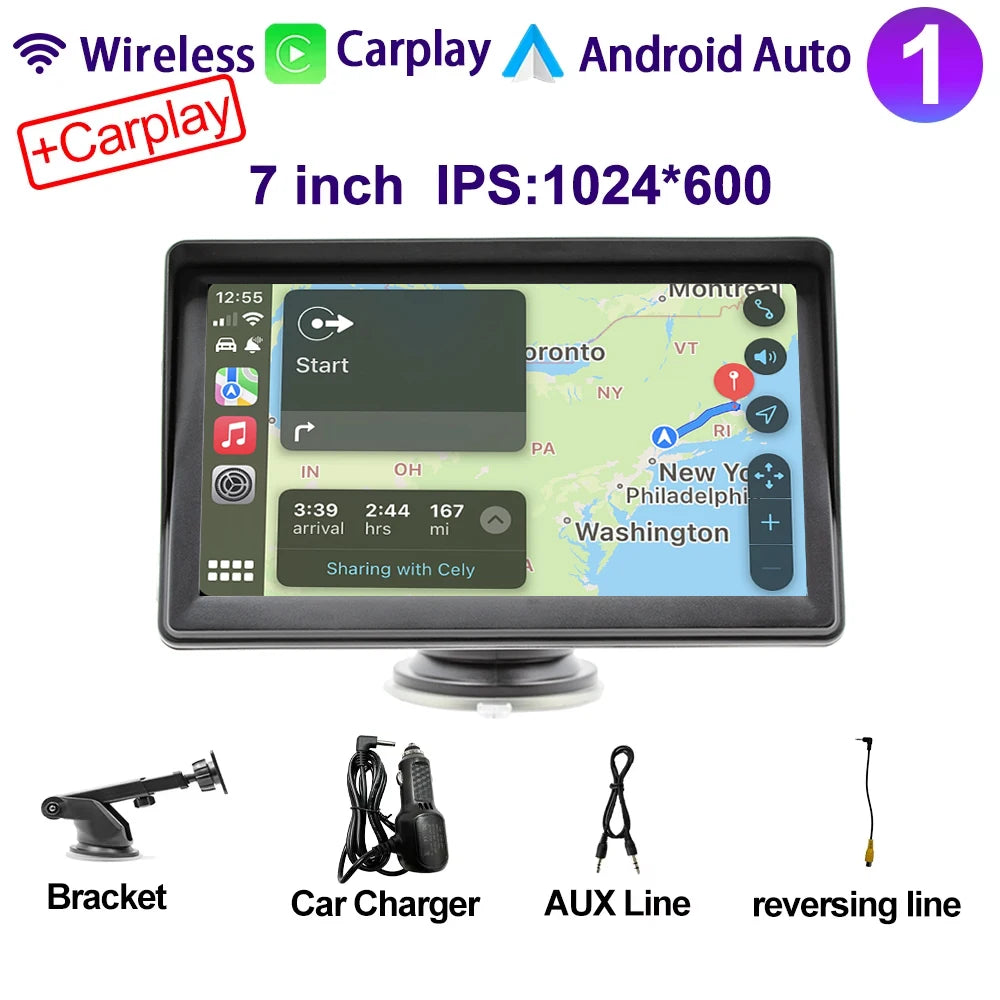 IPS 7 Inch Portable WIFI Wireless Carplay Android Auto Car Radio Multmedia Video Player Reversing Camera for Apple Or Android