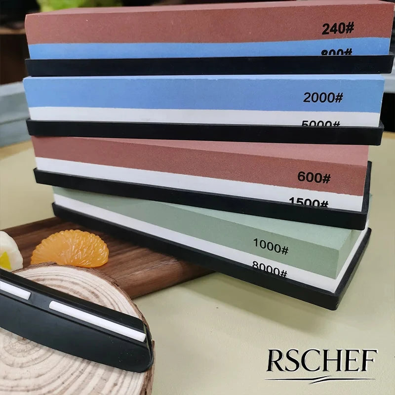Professional Knife Sharpening Stone Kit 400/1000 3000/8000 Grit Non-slip Bamboo Base Double-side Knife Whetstone Angle Guide