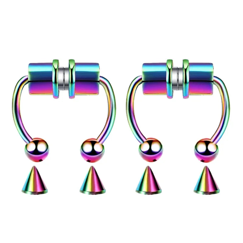 2pc Women Fake Piercing Nose Ring Hoop Septum Non Piercing Nose Clip Rock HipHoop Stainless Steel Magnet Punk Body Jewelry