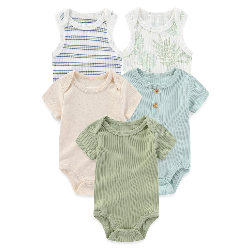 Kiddiezoom 5 Pcs/Lot Four Seasons Fashion Cartoon Short Sleeve Baby Boy Girl Bodysuits Soft 100%Cotton NewbornOnesies