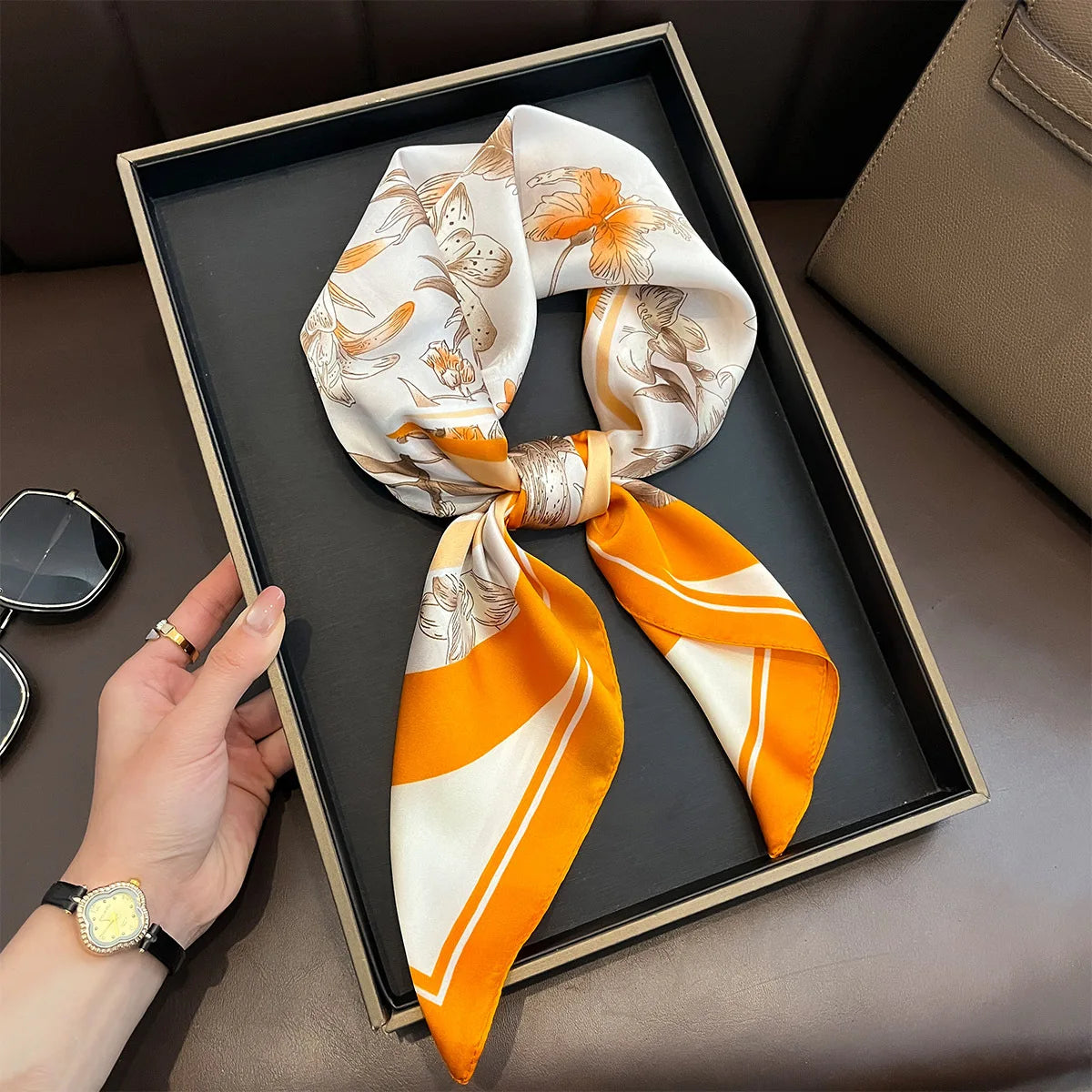 2025 New Yellow Lemon Print Square Silk Scarf for Women 70*70cm Neck Ties Fashion Decorate Neckerchief Female Hijab Bag Ribbions