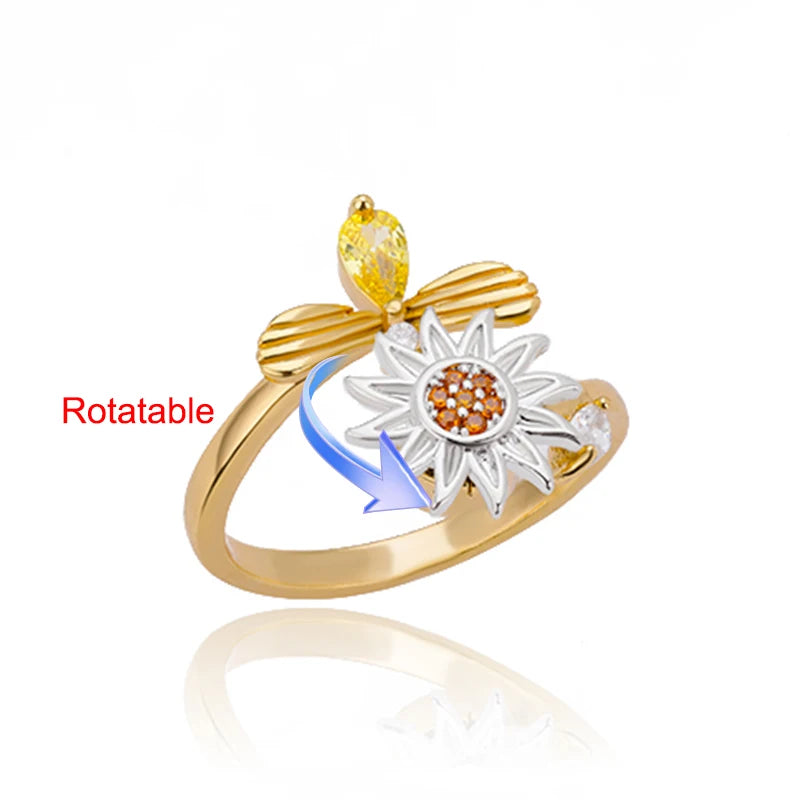 Anti-Stress Anxiety Rings for Women Gold Color Open Adjustable Rotating Ring Aesthetic Wedding Fashion Jewelry Gift