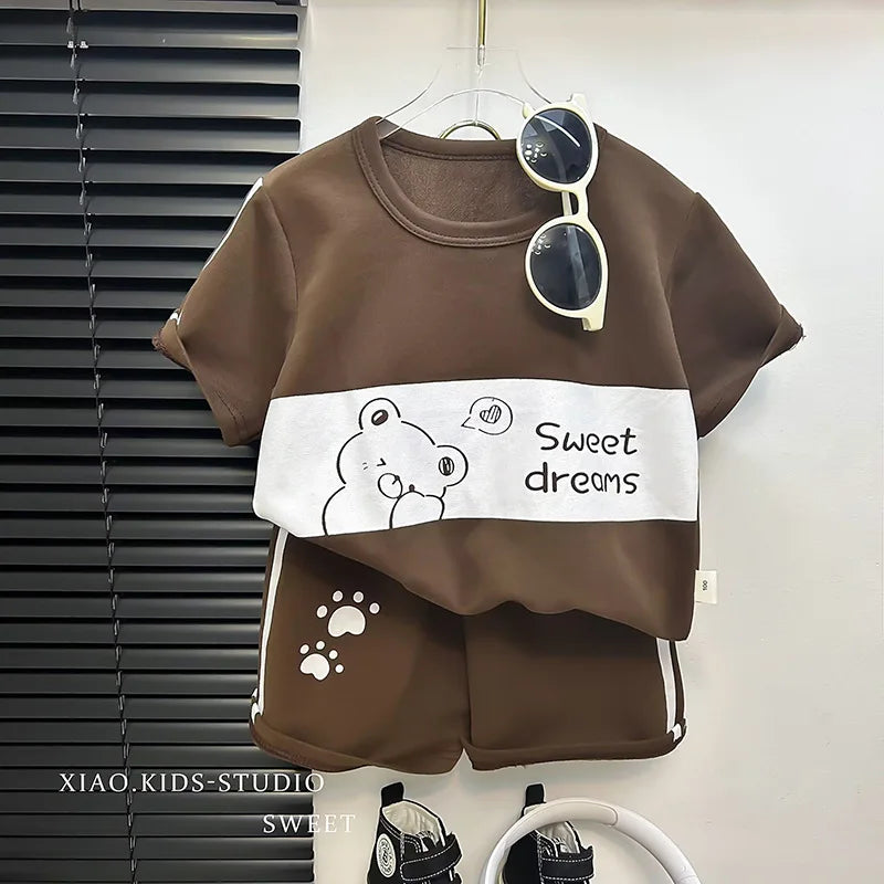 Children's Sets Mother Kids Clothes Boys Girl T-shirt Shorts 2PCS Short Sleeve Baby Children Clothing Toddler Suit Suit Striped