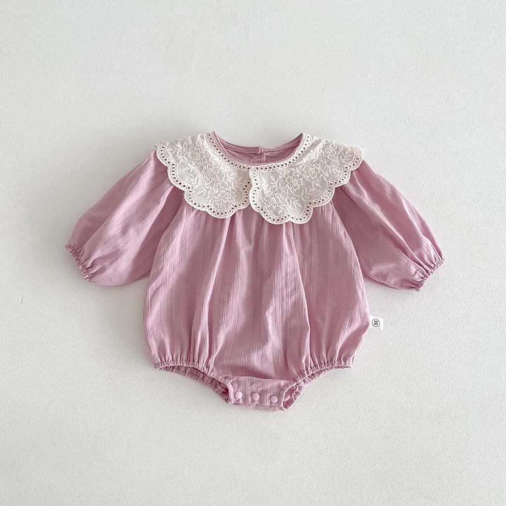 Korean Fashion Baby Romper Newborn Bodysuit Lace Peter Pan Collar Long Sleeves Infant Girl Jumpsuit 0-2yrs