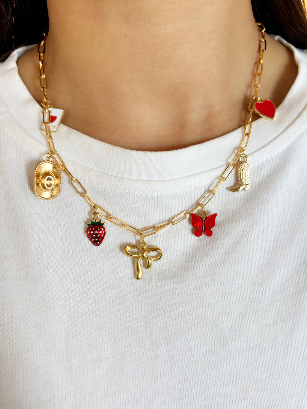 Creative Stainless Steel Bow Strawberry Pendanta Pendant Necklace For Women Charms Dainty  Jewel