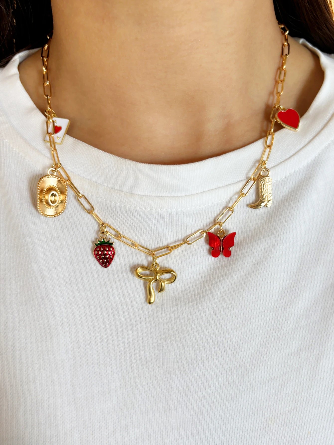 Creative Stainless Steel Bow Strawberry Pendanta Pendant Necklace For Women Charms Dainty  Jewel