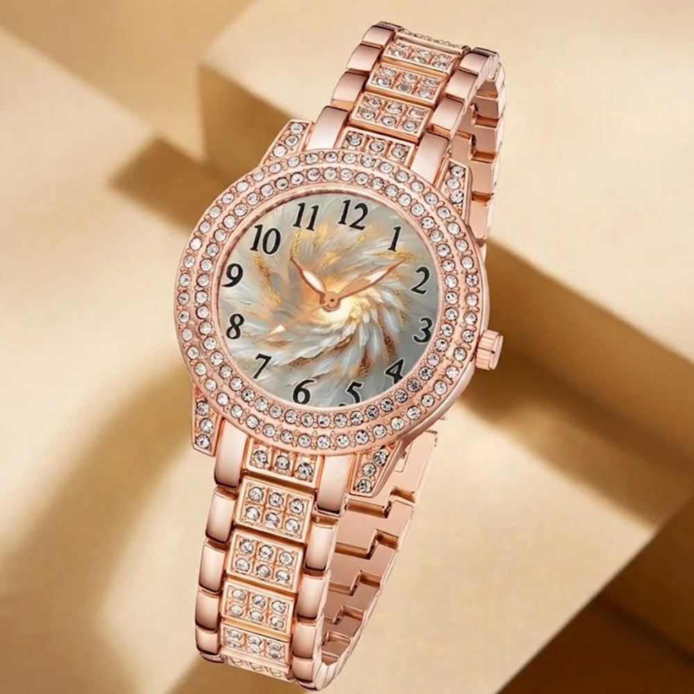 5Pcs/Set Unisex Jewelry Watches Women's Wristwatch Accessories Rose Gold Fashion Business Elegant Trendy Classic Exquisite Retro Light Luxury Rhinestone Luxury Bracelet Watch Set Y2K Suitable for Travel, Vacation, Parties, Da