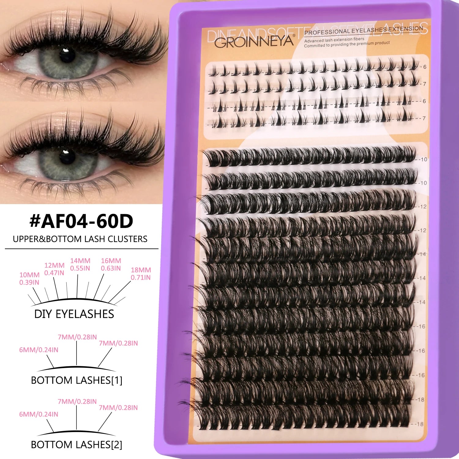 GROINNEYA Manga Lashes Cluster Lashes Natural Eyelash Extension Cluster Natural Volume Individual Lashes Mixed Tray Lashes