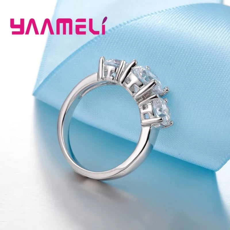 Hot Sale 925 Sterling Silver Color 3 CZ Stone Prong Setting Band Rings for Men Women Wedding Engagement Jewelry