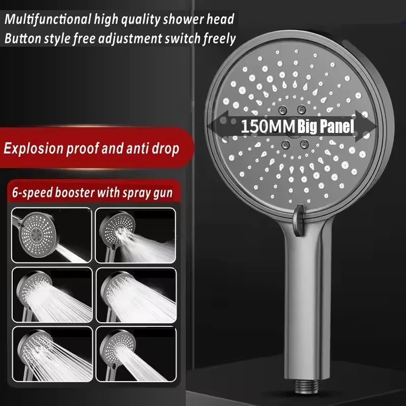 New 15CM Big Panel Massage Spa Pressurized Shower Head 7 Modes High Pressure Rainfall Shower One-Key Stop Handheld Showerhead
