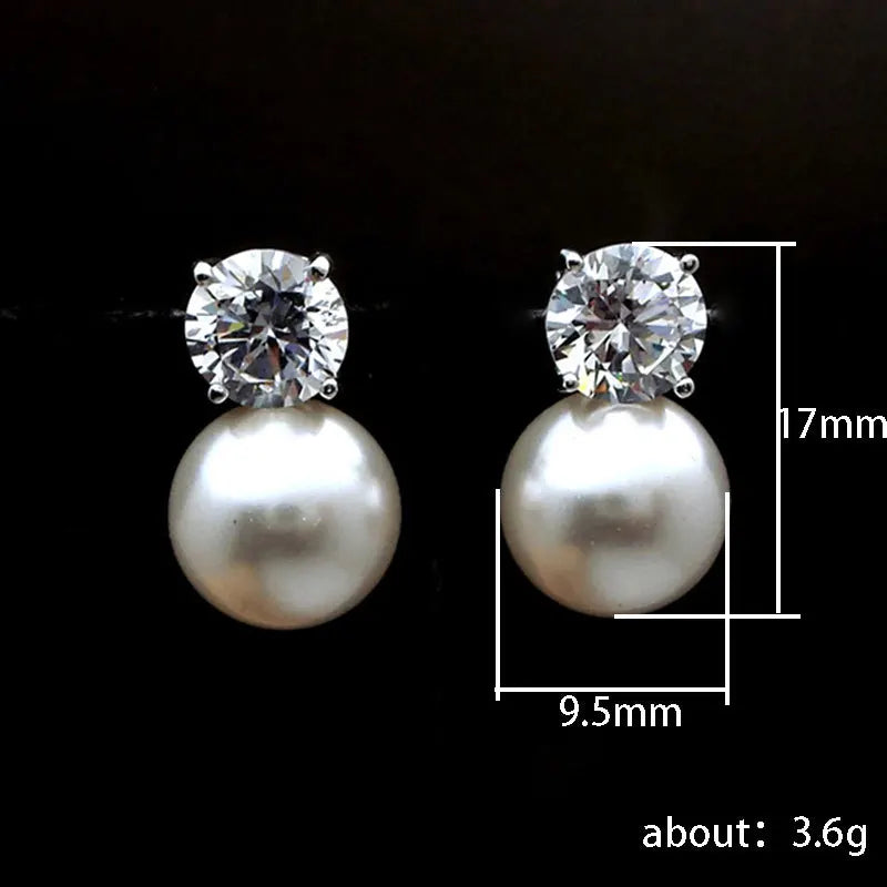Huitan Dainty Women Imitation Pearl Stud Earrings Silver Color Eternity Wedding Earrings Daily Wear Temperament Elegant Jewelry