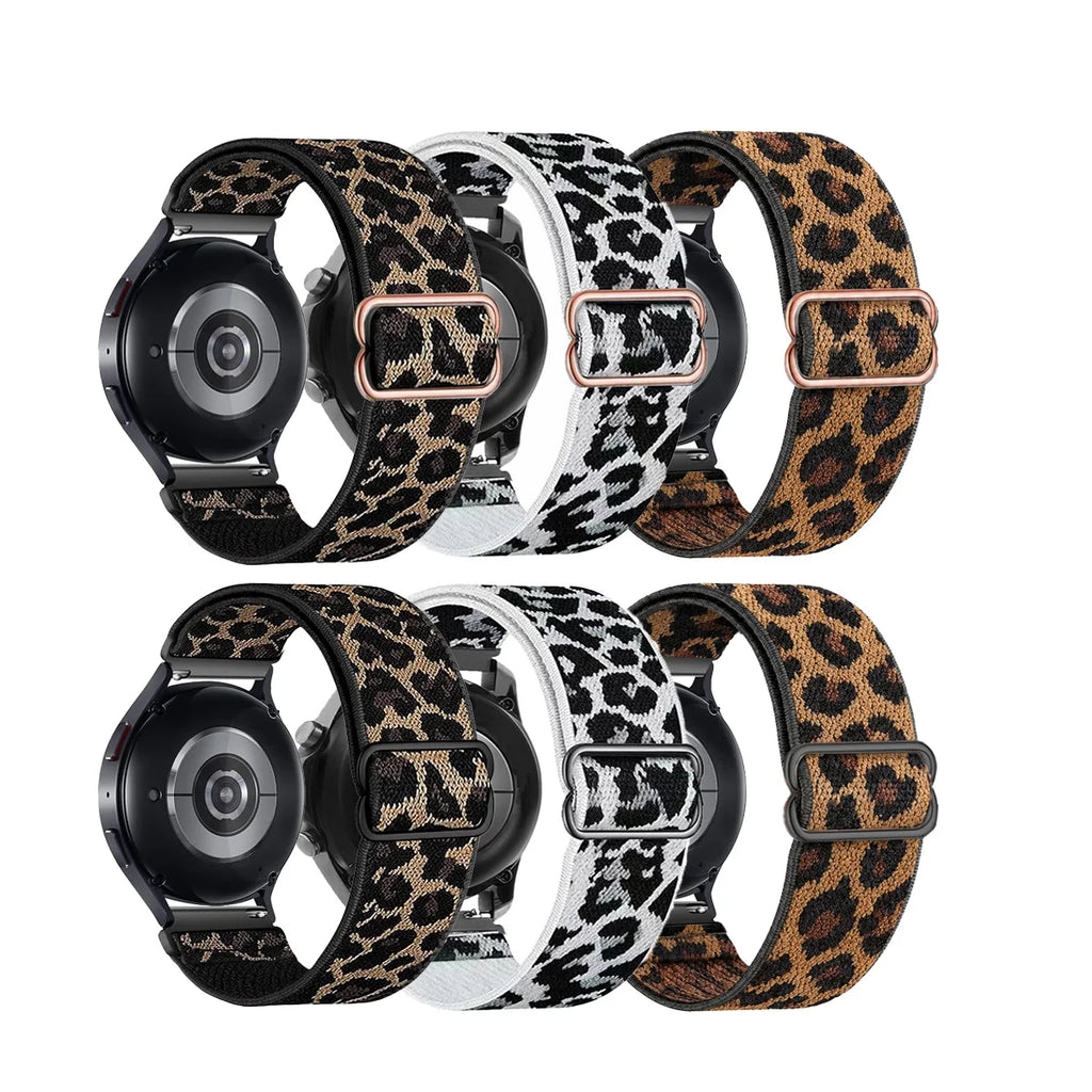 18/20/22mm Leopard Nylon Elastic Loop for Samsung Galaxy Watch7 6 5 4 Band Sport Bracelets for Huawei Watch GT7 6 5/Garmin Watch