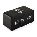 Wooden Digital LED Alarm Clock with Wireless Charging Time Date Temperature Display Desk Bedside Clock for Office