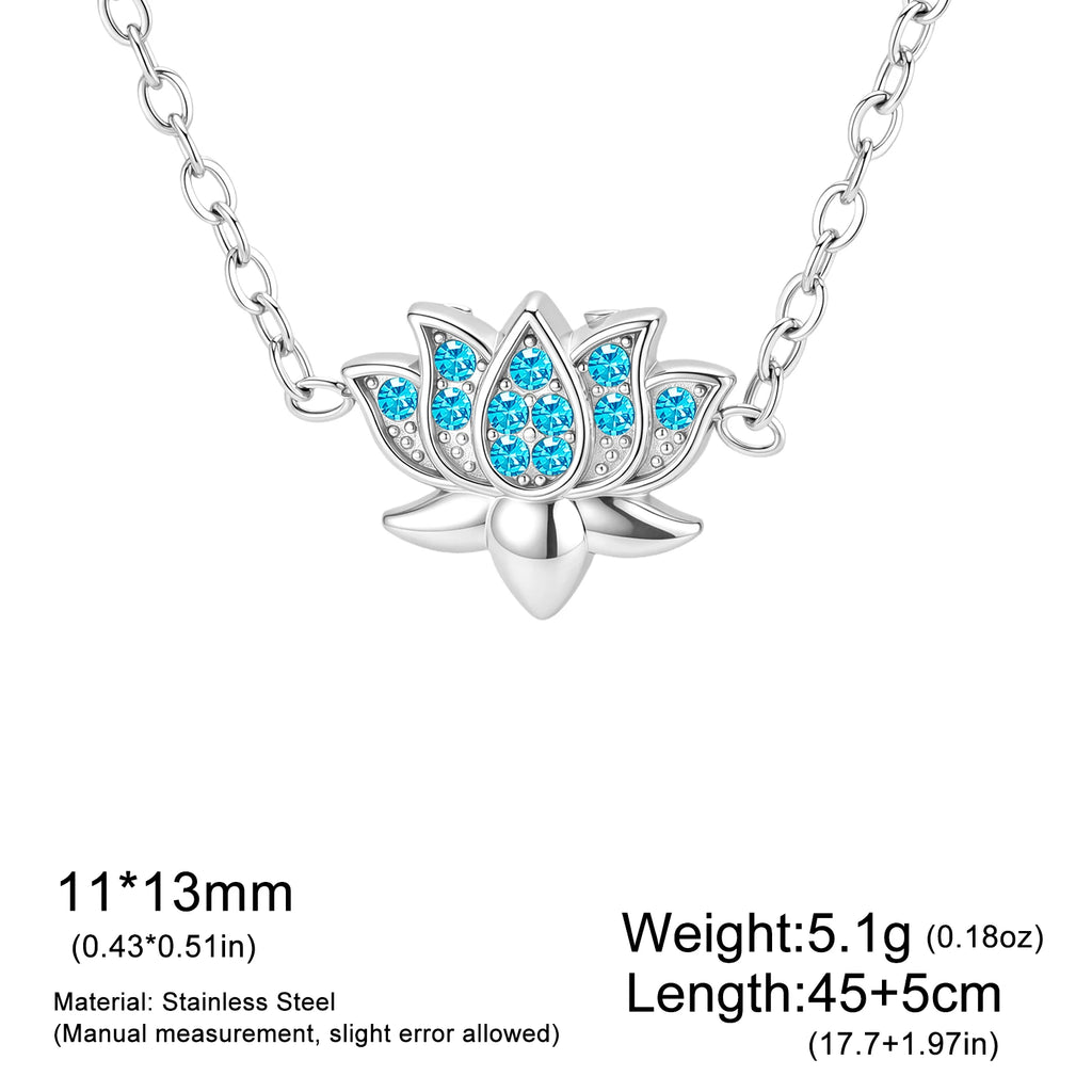 Skyrim Lotus Pendant Necklace for Women Stainless Steel Gold Color Cubic Zirconia Flower Clavicle Chain Spiritual Yoga Jewelry