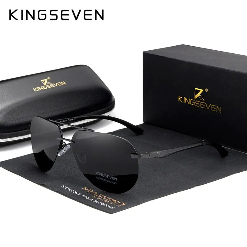 KINGSEVEN Aluminum Magnesium Polarized Rimless Lens Sunglasses For Men High Definition Retro Women Eyewear