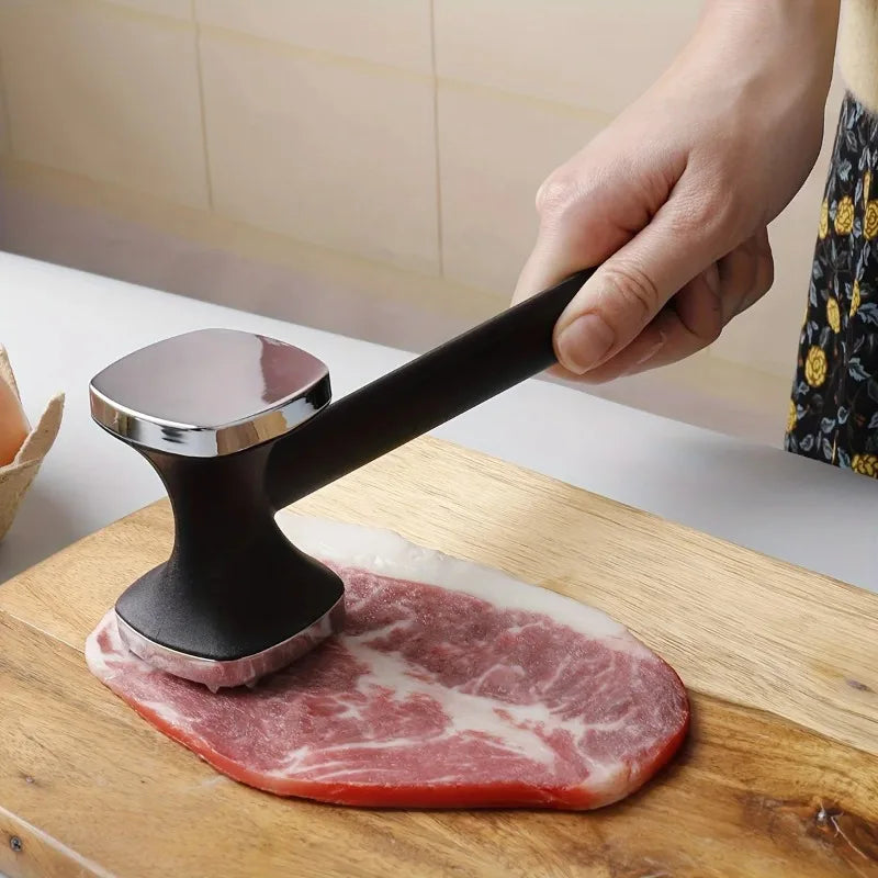 Heavy Duty Stainless Steel Meat Tenderizer Hammer with Rubber Grip Kitchen Pounding And Tenderizing Tool