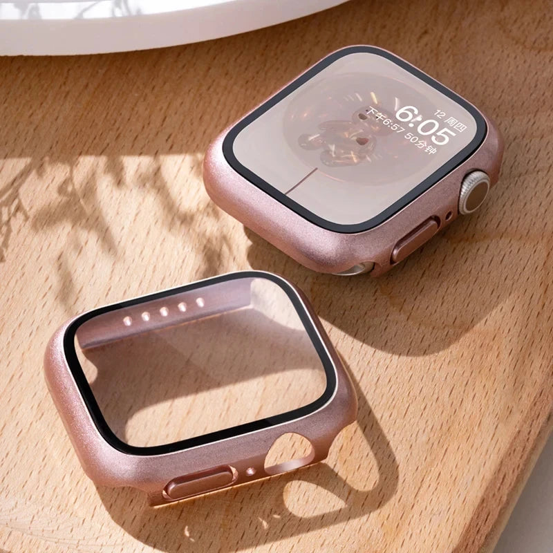 Tempered Glass+cover For Apple Watch Case Accessories 45mm 41mm 42mm 38mm PC Screen Protector cover iWatch 6 5 4 se 44mm 40mm