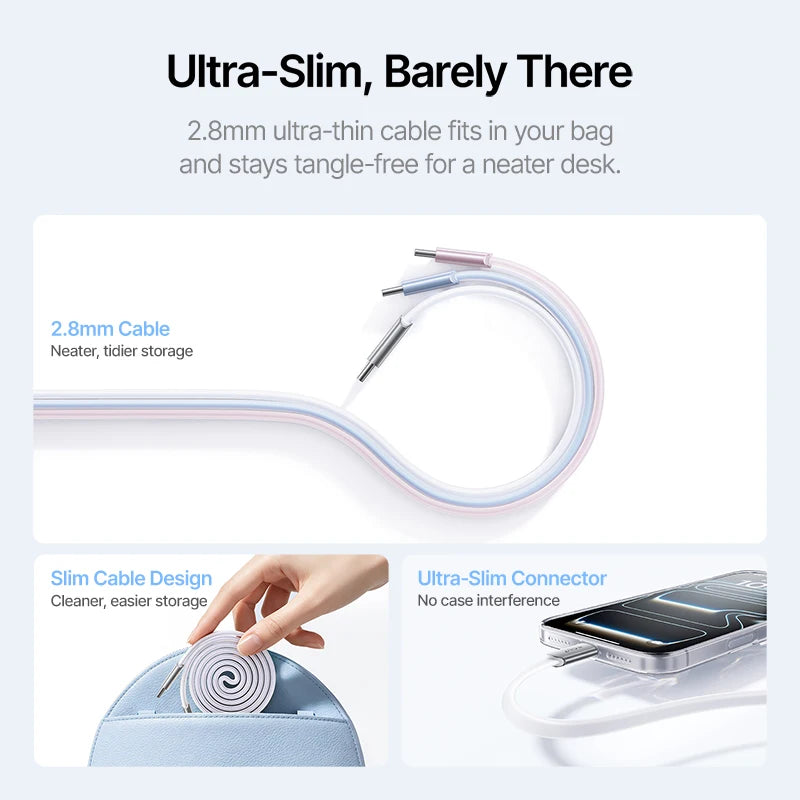 Baseus 240W Ulta-Slim USB C Cable for iPhone 18 17 16 15 Plus Pro Max 5A PD 3.0 Fast Charging Type C for Macbook Xiaomi Cable