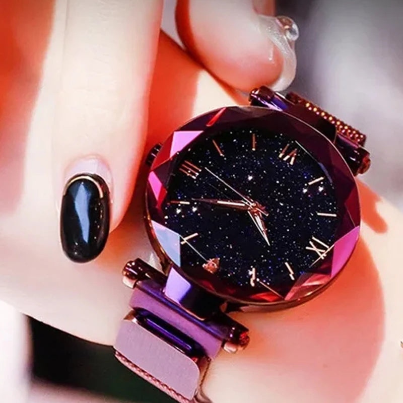 1pcs Moda Feminina Starry Sky Relógios Magnet Buckle Mesh Belt Diamante Quartz Watch Mulheres Vestido Relógio