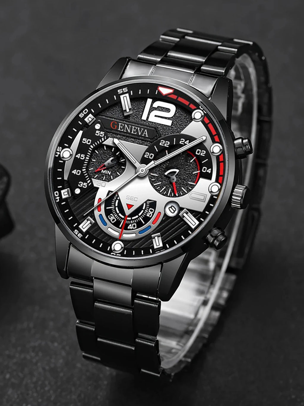 Men's Trendy Quartz Watch Set with Bracelet Necklace Ring Calendar Function Birthday Gift Not including Box