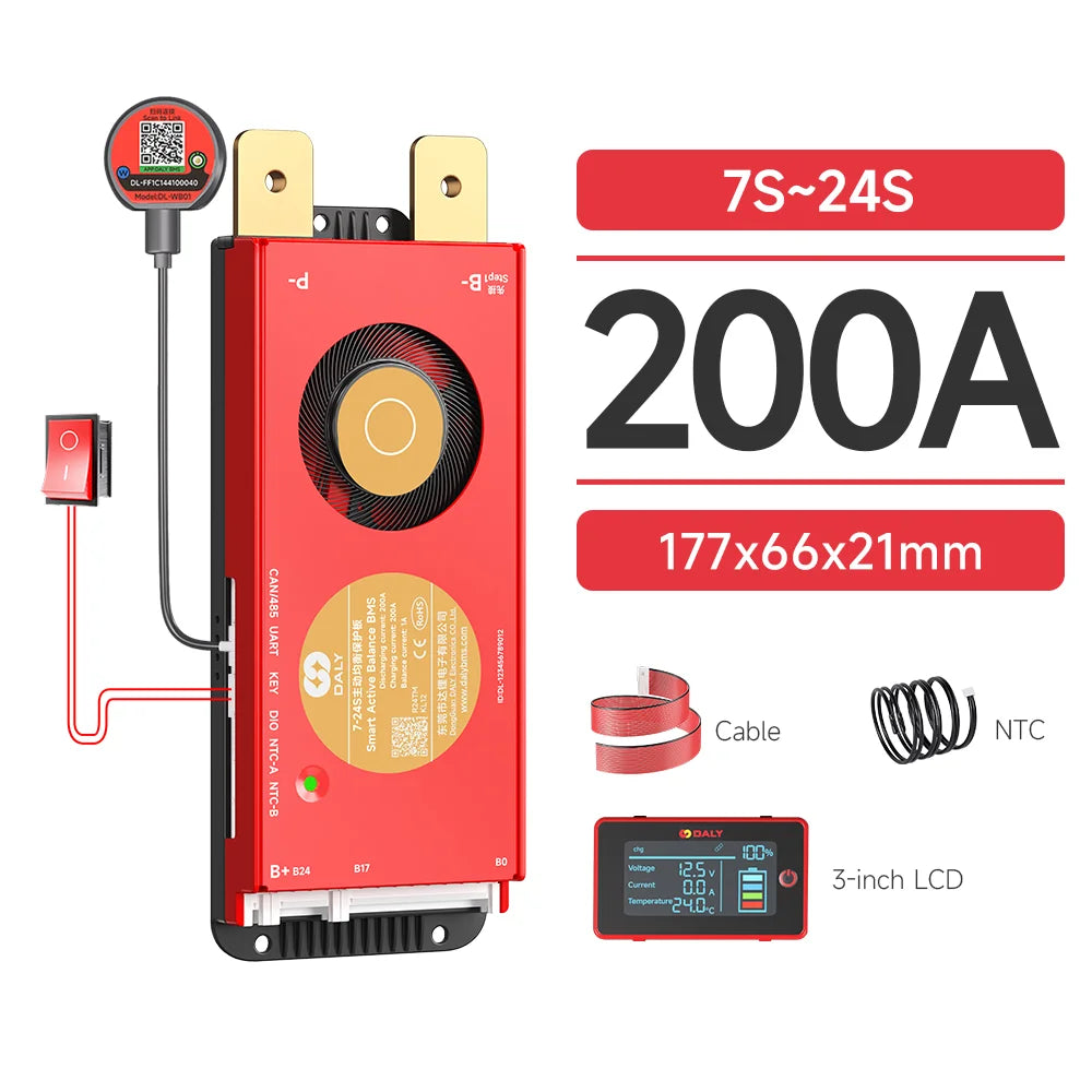 DALY Smart BMS 4S 8S 16S 40A 60A 100A 150A 200A 12V 24V 48V LiFePo4 1A Active Balance BMS with LCD RS485 UART WIFI KEY