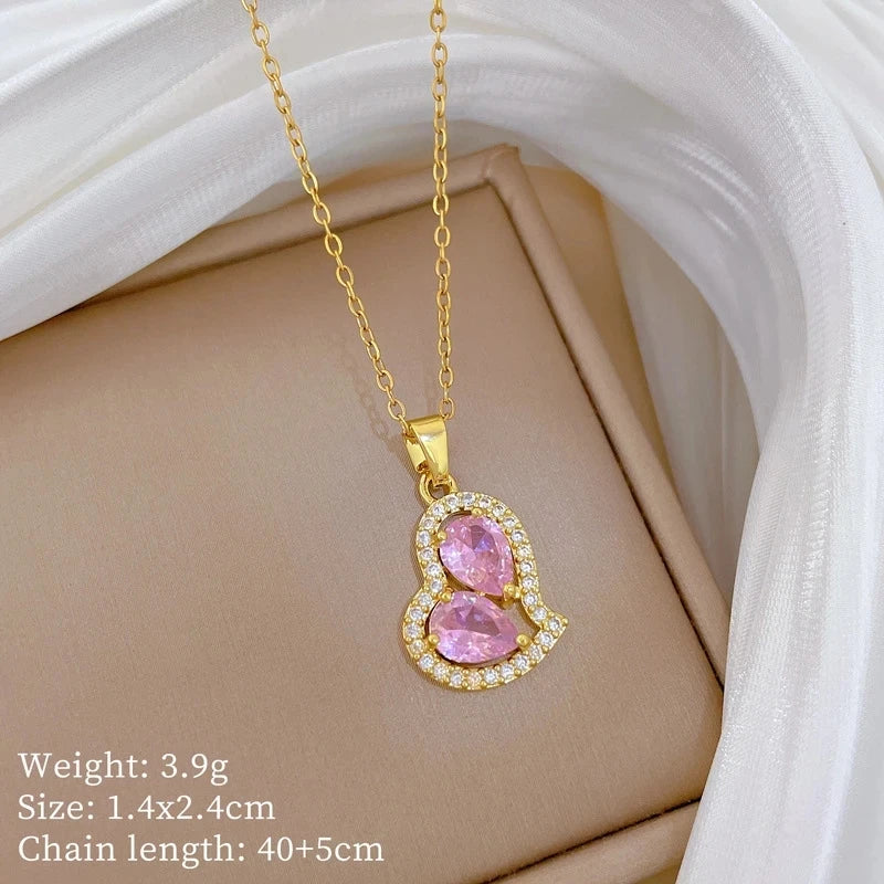 Fashionable Luxury Micro-Set Zircon Copper Pendant Necklace for Women Stylish Personality Versatile Stainless Steel Choker Jewel
